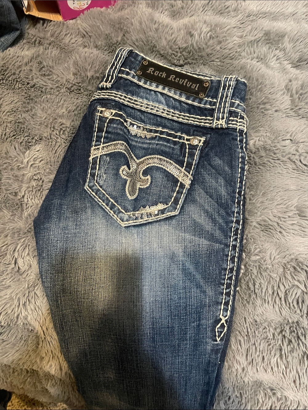 Rock Revival Blue Distressed Embroidered Pocket Jeans
